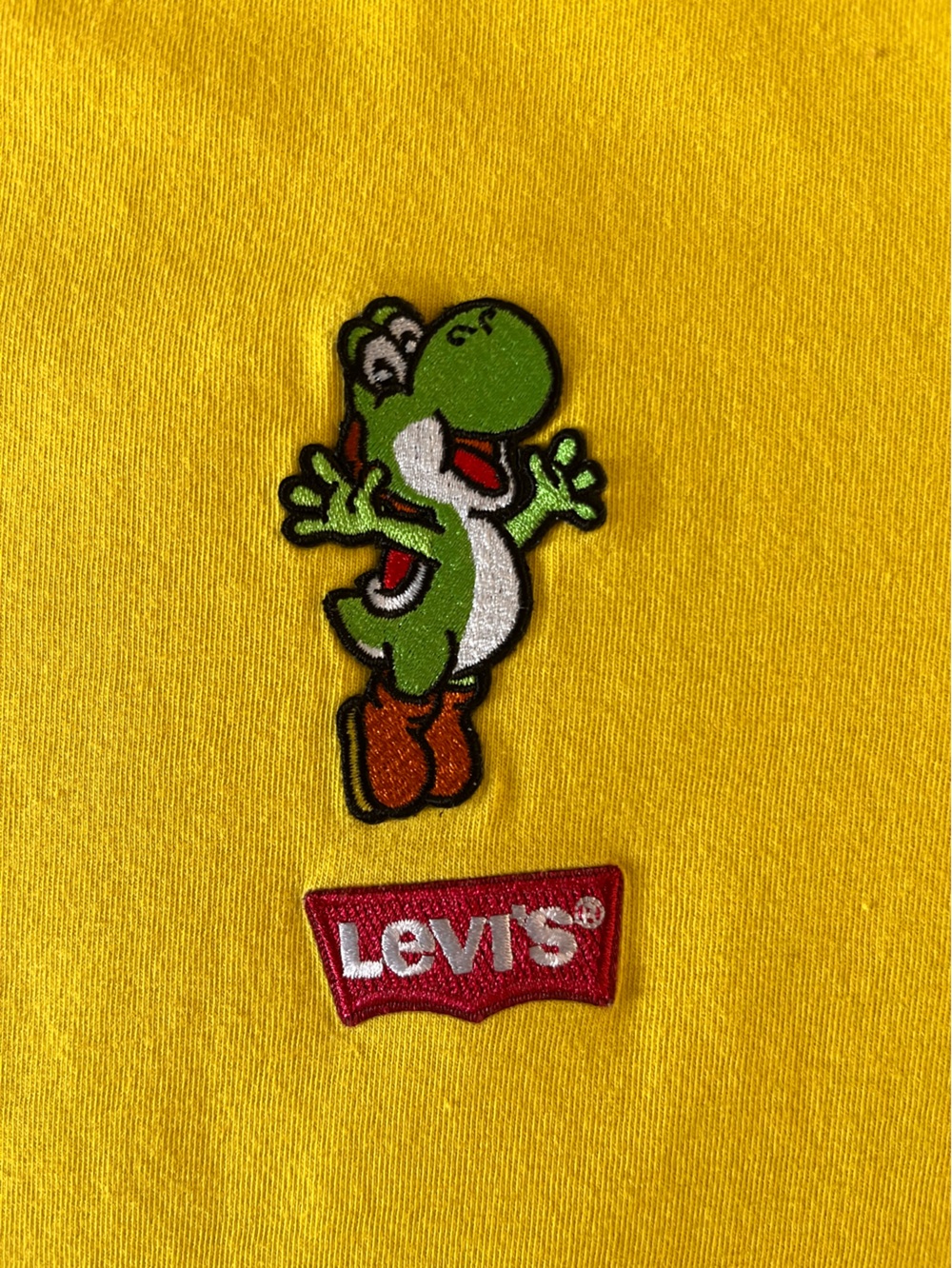 Nintendo Super Mario X Levi’s Collab Yoshi Embroidered “Here We Go!” Yellow Tee
